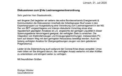Offener Brief zur Diskussionen zum §14a EnWG Lastmanagementverordnung